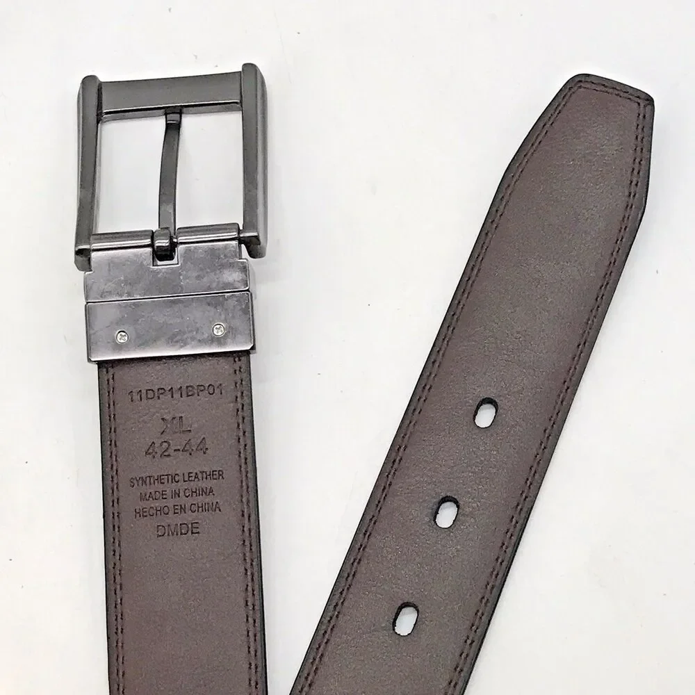 Dockers Black Synthetic Leather Belt Men's 42-44 Nickel Metal Loop Buckle Belt